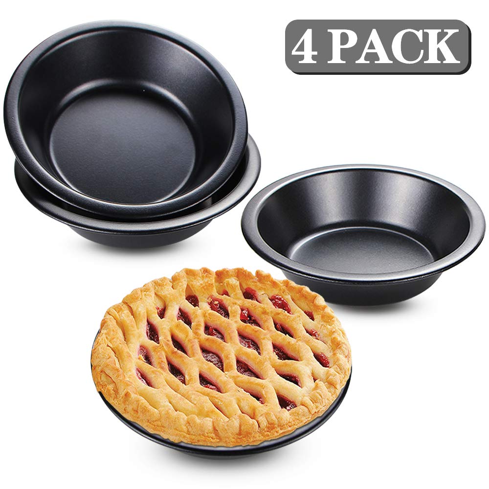 Webake Mini Pie Pans 5 Inch - 4 Pack Nonstick Round Baking Tins for Pies, Bread & Meat | Oven & Instant Pot Safe | Perfect for Holiday Baking, Meal Prep & Party Desserts - Black