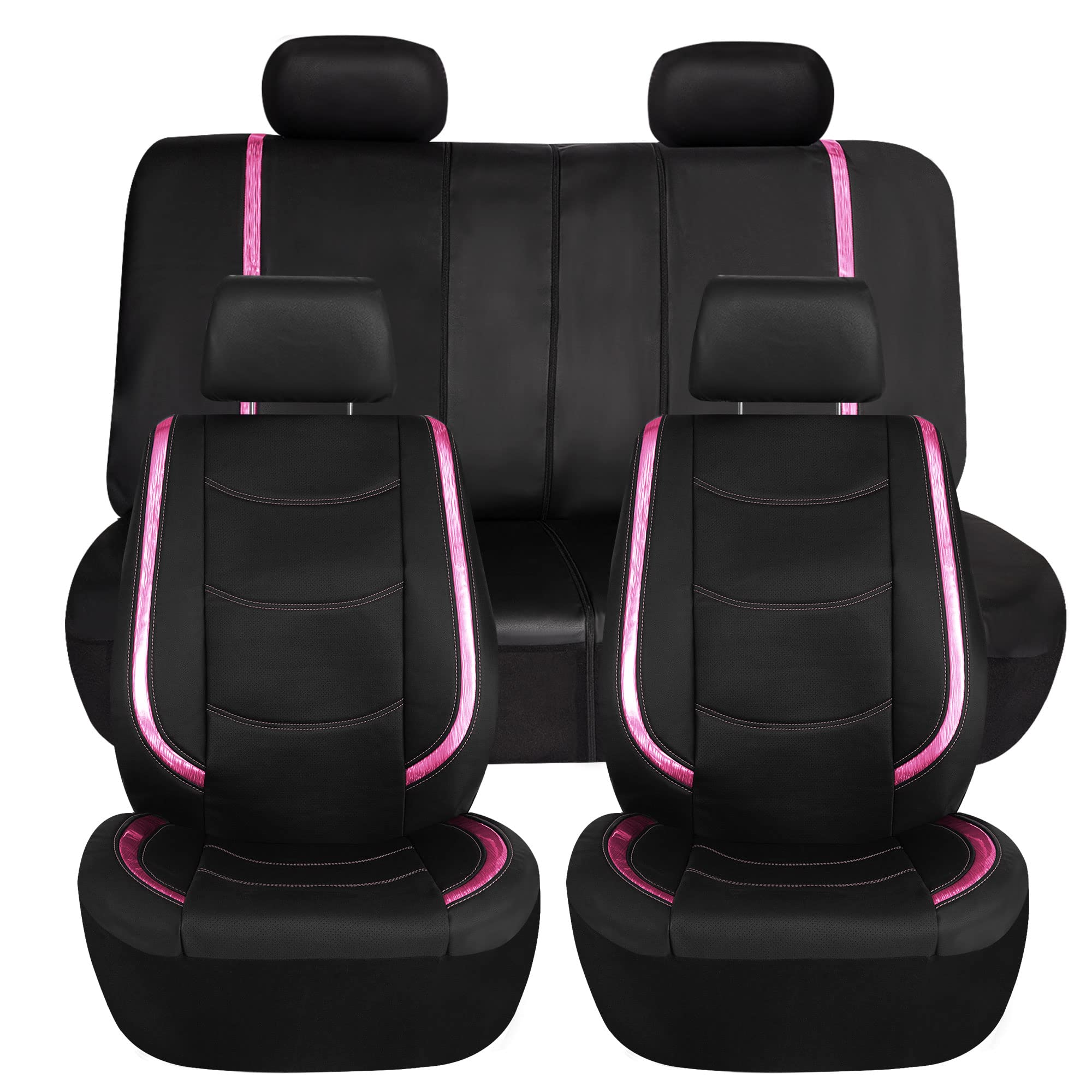 TLH Automotive Pink Galaxy13 Metallic Striped Deluxe Leatherette Car Seat Covers - Universal Fit for Most Cars, Trucks, SUVs & Vans - Built-in Pockets & Anti-Slip Protection - Perfect for Daily Commute, Road Trips & Car Interior Protection