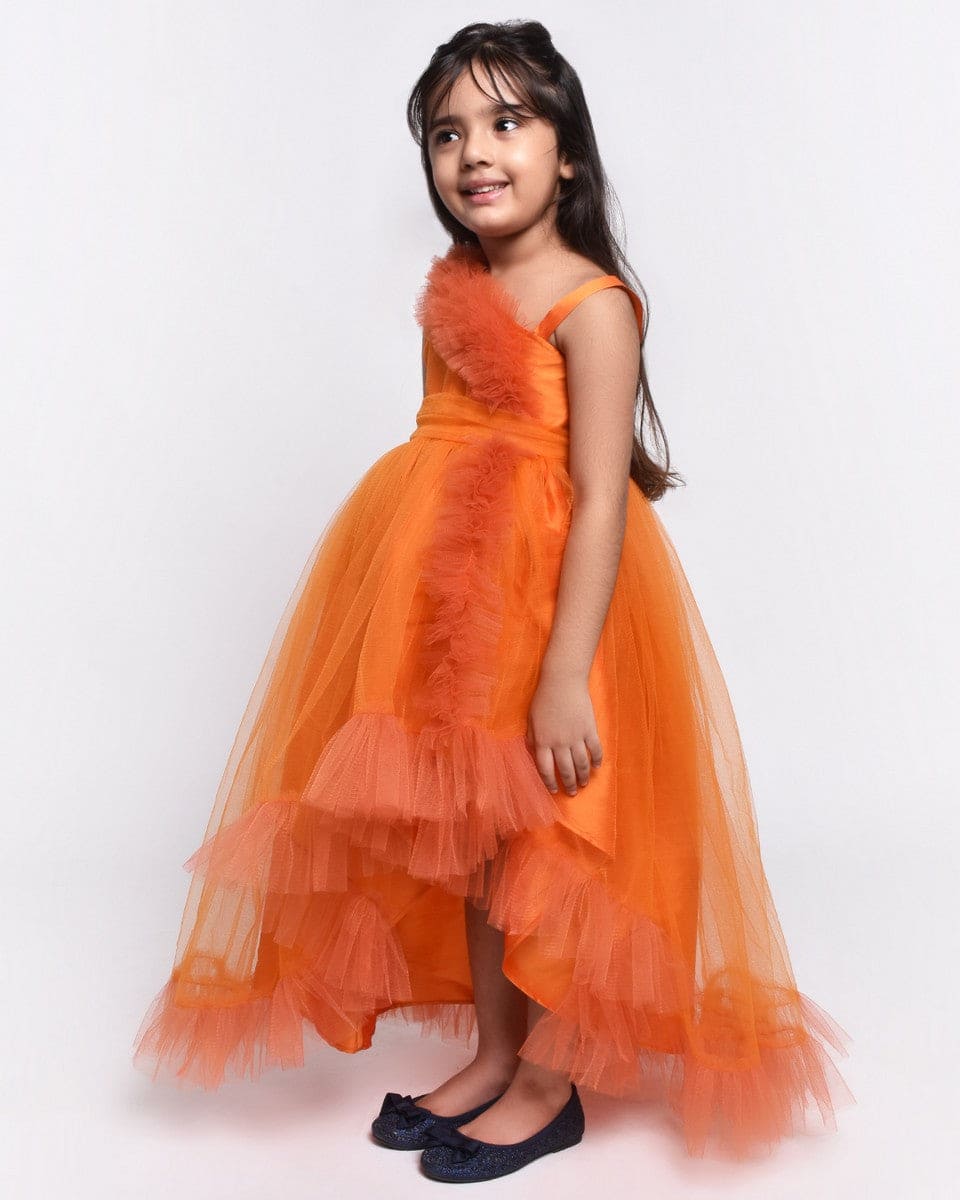 Orange Dual Shade Gown - Elegant Two-Tone Dress for Women | Perfect for Parties, Weddings & Special Occasions