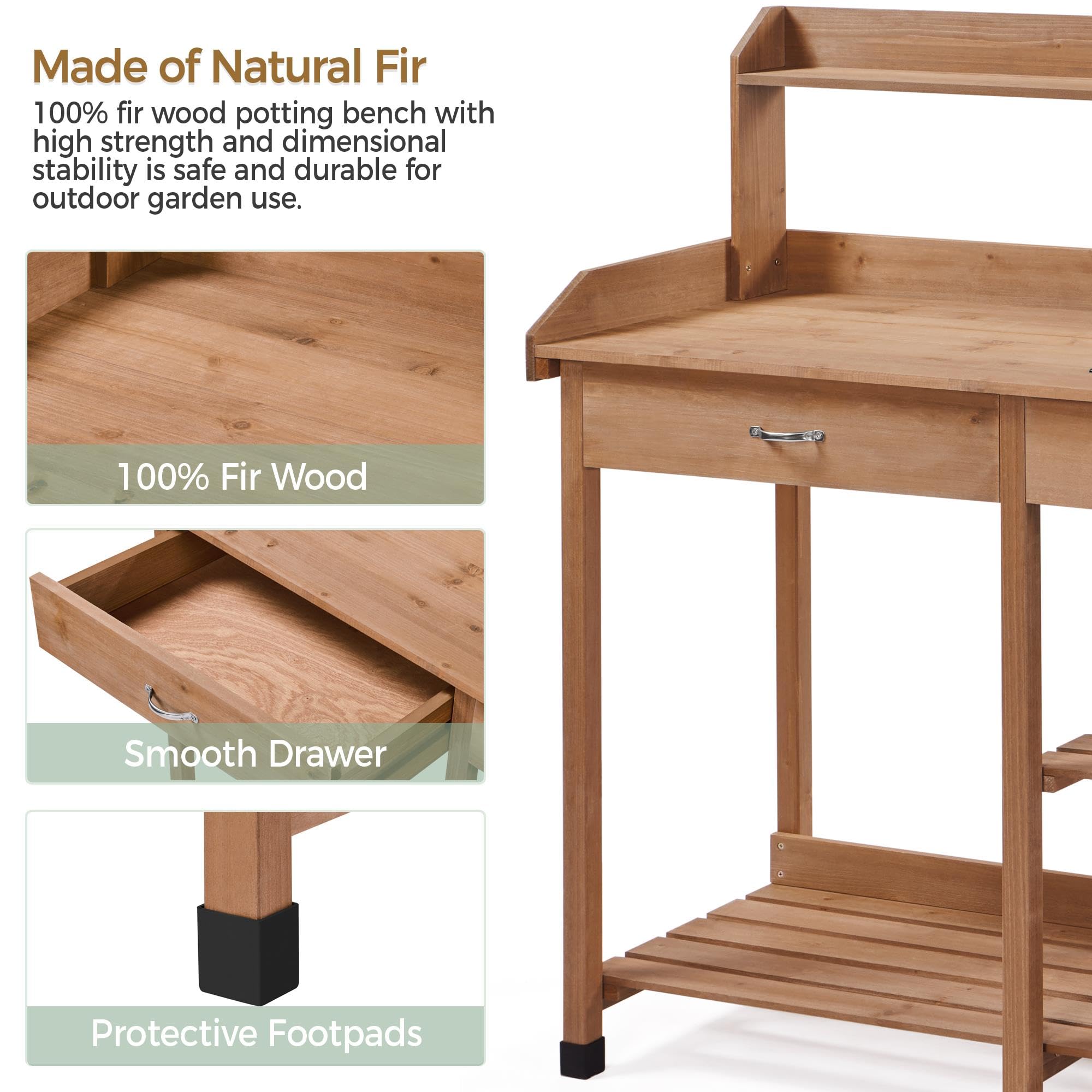 Yaheetech Outdoor Potting Bench with Sink, Drawer & Shelves - Solid Wood Garden Work Station for Planting, Horticulture & Gardening - Perfect for Backyard, Patio & Greenhouse Use