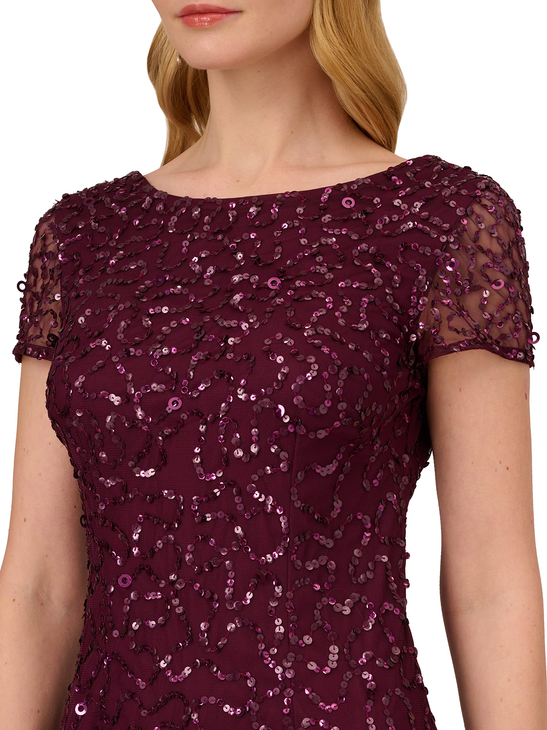 Adrianna Papell Women's Elegant Beaded Short Sleeve Evening Gown for Prom, Wedding & Formal Events - Perfect for Cocktail Parties, Galas & Special Occasions