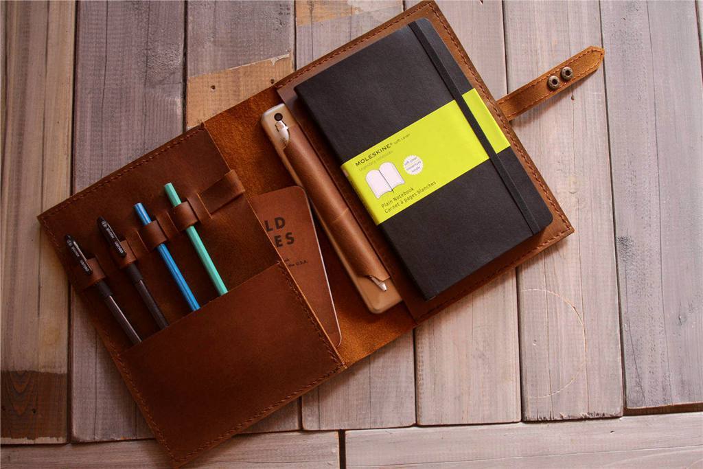 Personalized Yellow Brown Moleskine Leather Cover Notebook Holder - Premium Journal Organizer for Writing, Sketching & Travel - Perfect Gift for Writers & Artists