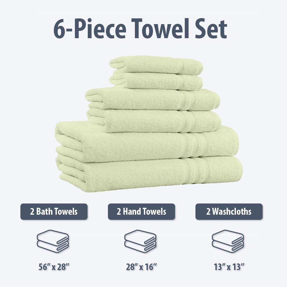 Premium 6-Piece 650 GSM Cotton Bath Towel Set in Sage Green | Ultra Soft & Absorbent | Luxury Bathroom Essentials for Spa, Hotel & Home Use