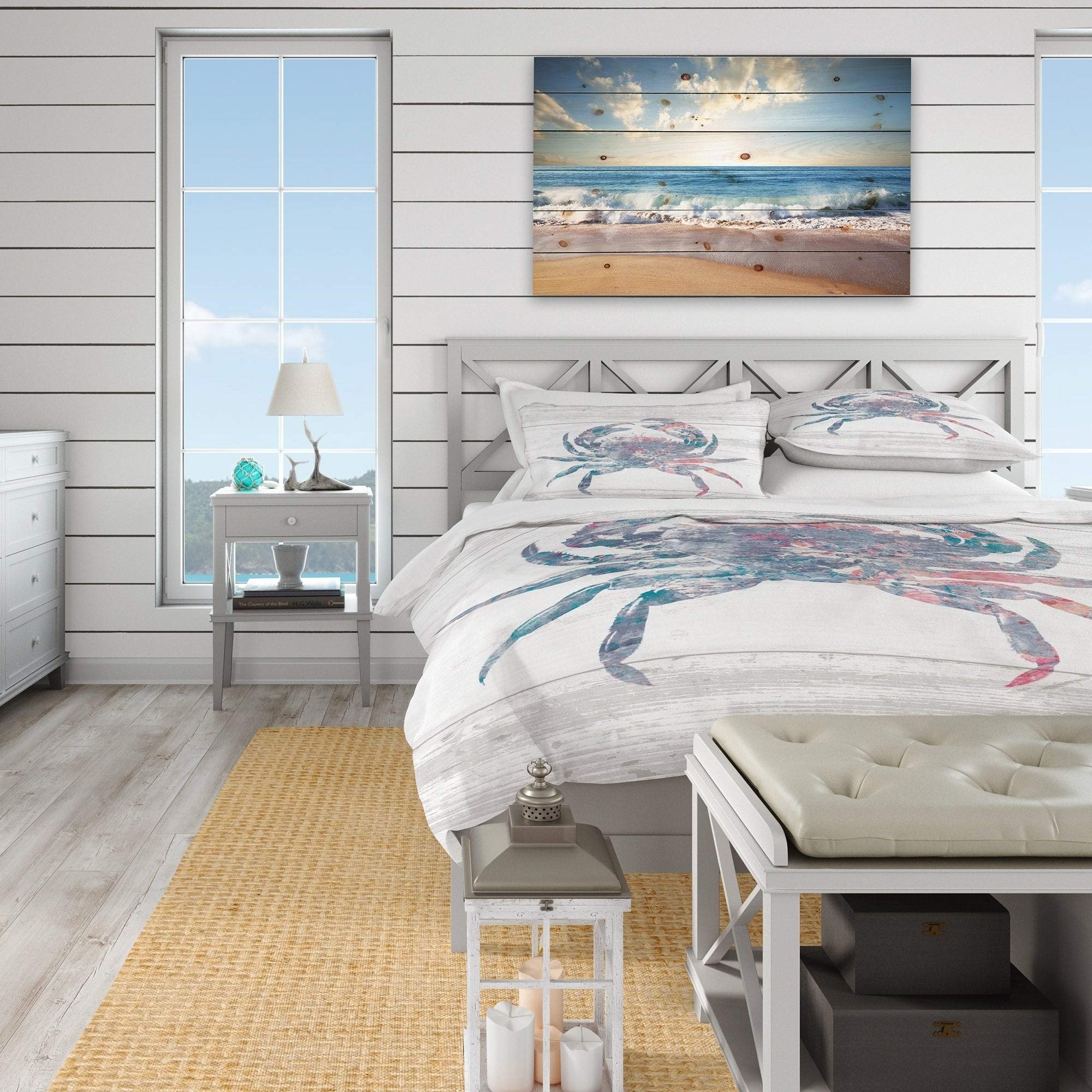 Designart Pink Crab Ocean Life Nautical Twin Bedding Set - 2 Piece Duvet Cover + 1 Pillow Sham (Comforter Not Included) | Coastal Beach Themed Bedroom Decor for Kids & Teens