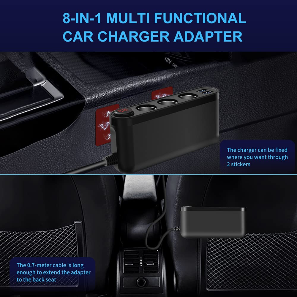 Upgraded ELECTOP Quick Charge 3.0 Car Charger Splitter - 3 USB Ports & 12V/24V 120W/240W DC Outlets with LED Voltmeter & Switch | Fast Charging for Phones, Tablets, GPS & More | Perfect for Road Trips, Camping & Fleet Vehicles