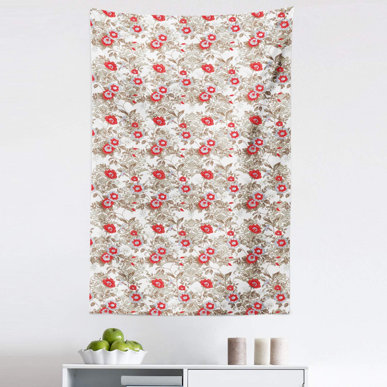 Ambesonne Nature Tapestry Wall Art - Romantic Floral Curly Pattern in Soft Pink Sepia Tones, 30