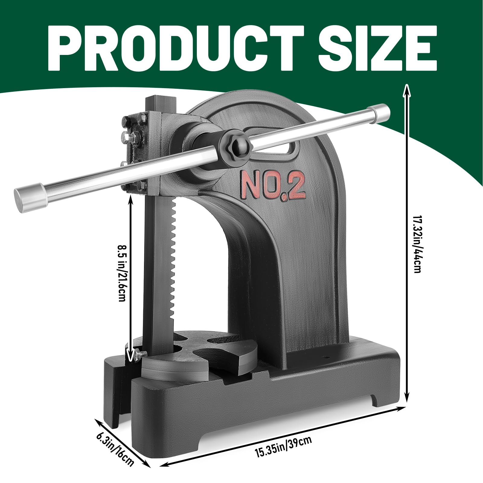 2 Ton Black Arbor Press with Ratchet Leverage & Handwheel - 8.5