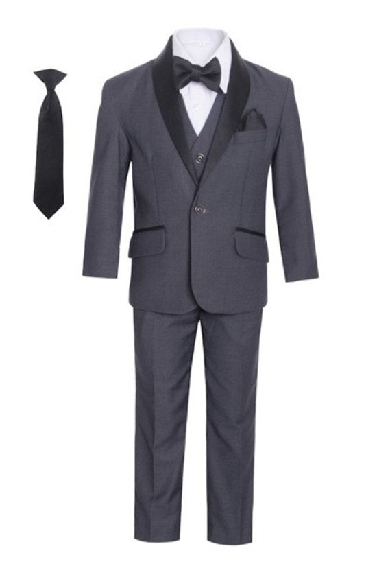 Boys Charcoal Grey Shawl Collar Tuxedo Suit - Formal Wear for Weddings, Parties & Special Occasions