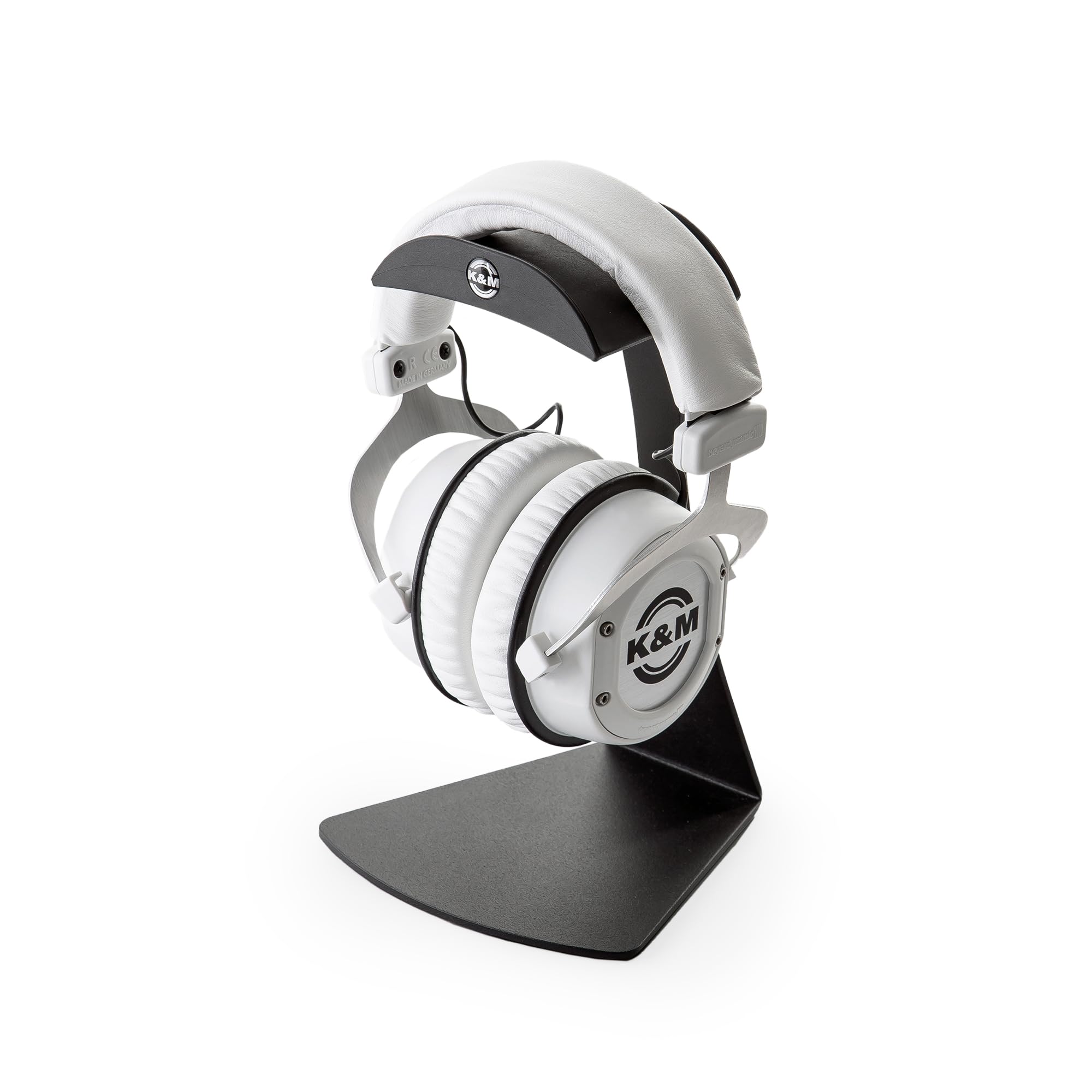 K&M Konig & Meyer 16075.000.56 Premium Headphone Stand - Free-Standing Steel Holder with Protective Rubber Padding & Slip-Resistant Base | Durable Black Structured Surface | German-Made Headset Accessory | Perfect for Studios, Offices & Gaming Setups