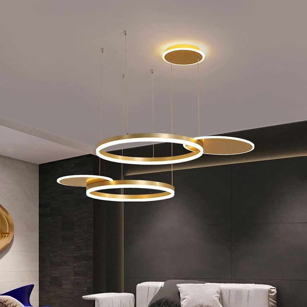 Nordic LED Chandelier - Modern Round Ring Pendant Light with Dimmable Remote Control, Aluminum & Acrylic Ceiling Lamp for Living Room, Bedroom, Dining Room - Perfect for Home Decor and Ambient Lighting