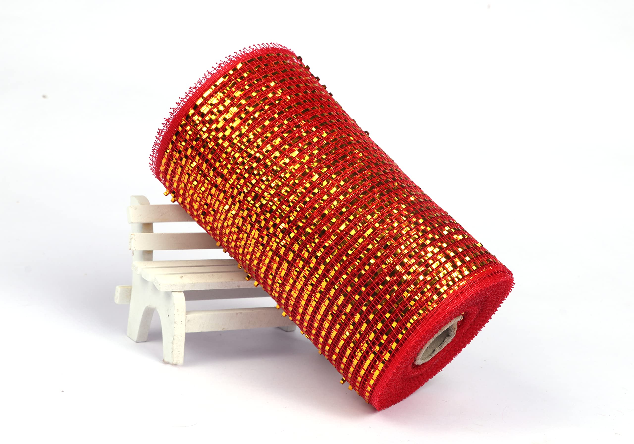 YYCRAFT 2 Pack 6 Inch Metallic Poly Mesh Ribbon Rolls - Deluxe Wide Foil Wrapping Ribbon (20 Yards Total, Red/Gold) for Gift Wrapping, Christmas Decorations, Party Supplies & DIY Crafts