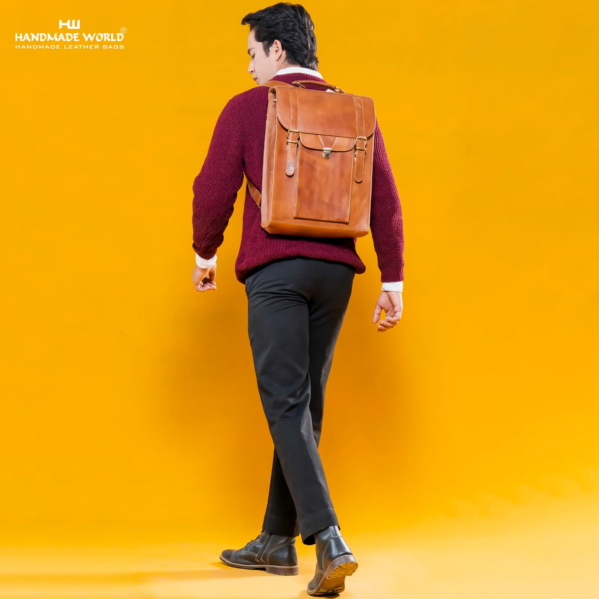 Handmade Genuine Leather Backpack - Convertible to Vertical Messenger Bag for 17 Inch Laptop - Business & Travel Computer Bag (Brown) | Perfect for Office Commute, College Students & Digital Nomads
