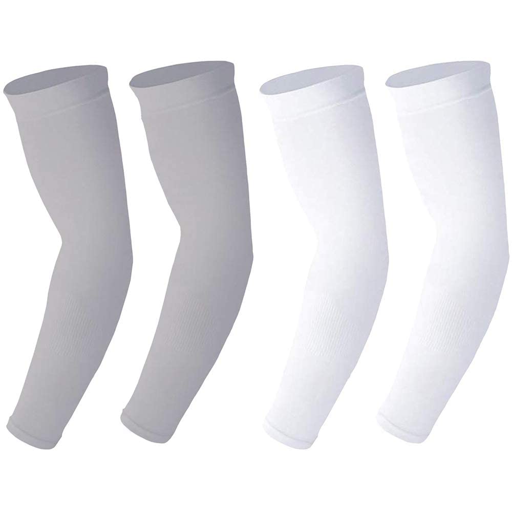 VTFlair UV Protection Cooling Compression Arm Sleeves for Men & Women - Breathable Sports Arm Sleeves for Baseball, Basketball, Cycling, Running & Outdoor Activities (Grey White, Pack of 2) - Perfect for Sun Protection & Muscle Support During Workouts
