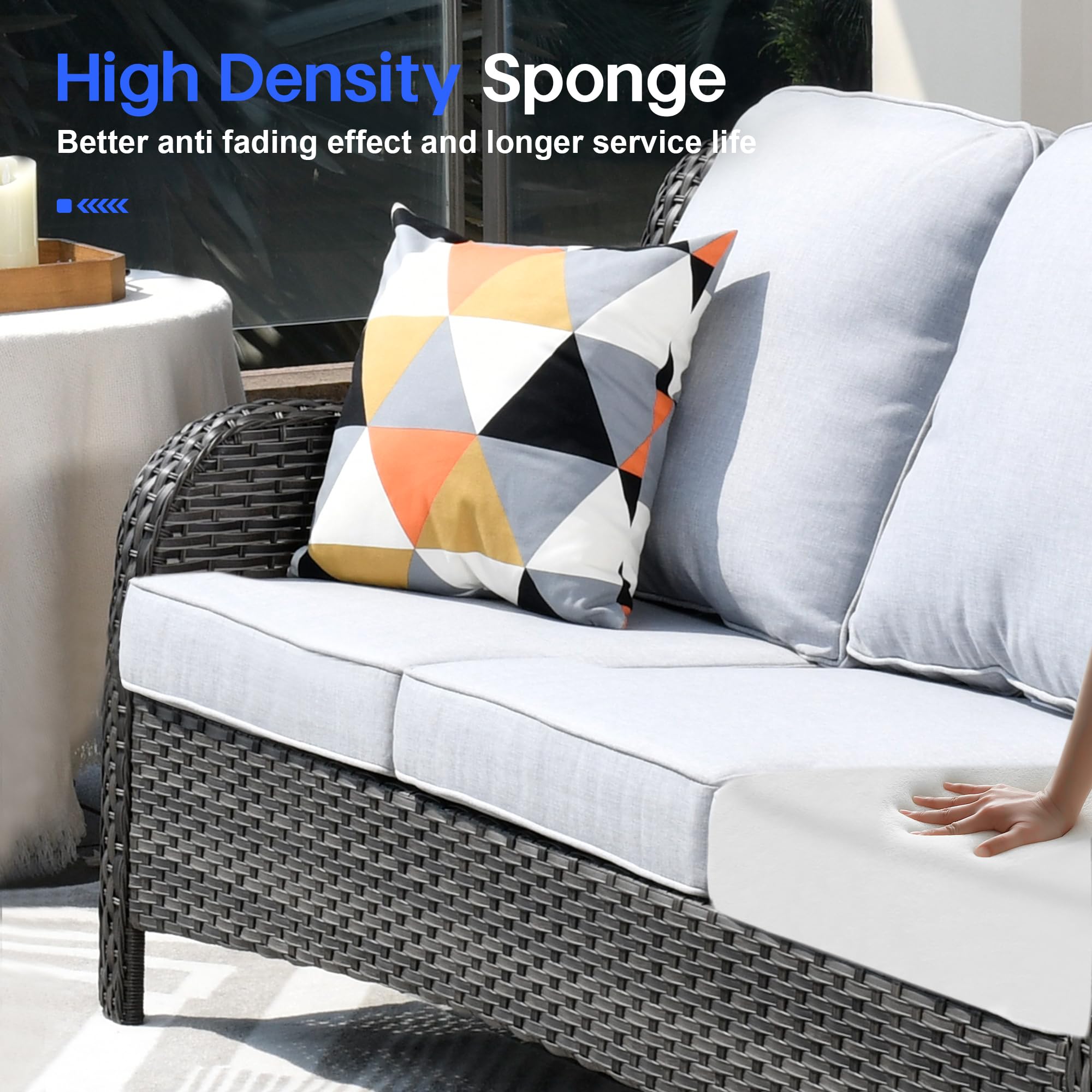 5-Piece Outdoor Patio Furniture Set with High Back Sofa, Chairs & Ottomans - All-Weather Wicker Conversation Set with Grey Cushions | Perfect for Backyard, Garden & Poolside Relaxation
