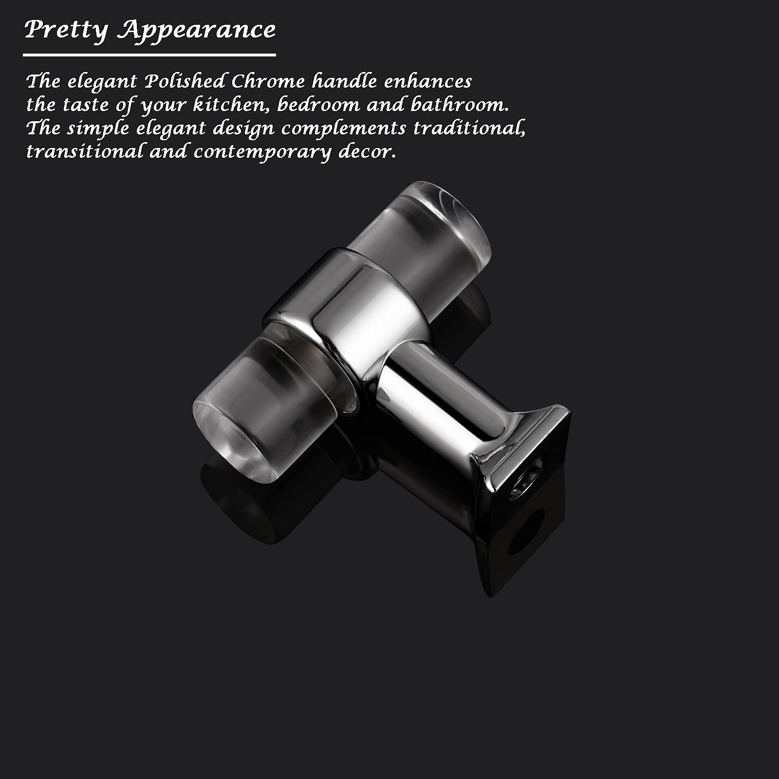 50 Pack Single Hole Clear Acrylic Cabinet Knobs - Silver Chrome Drawer Pulls - Modern Bar Pull Handles for Kitchen Cabinets, Dressers & Furniture (Easy Installation, Durable Hardware)