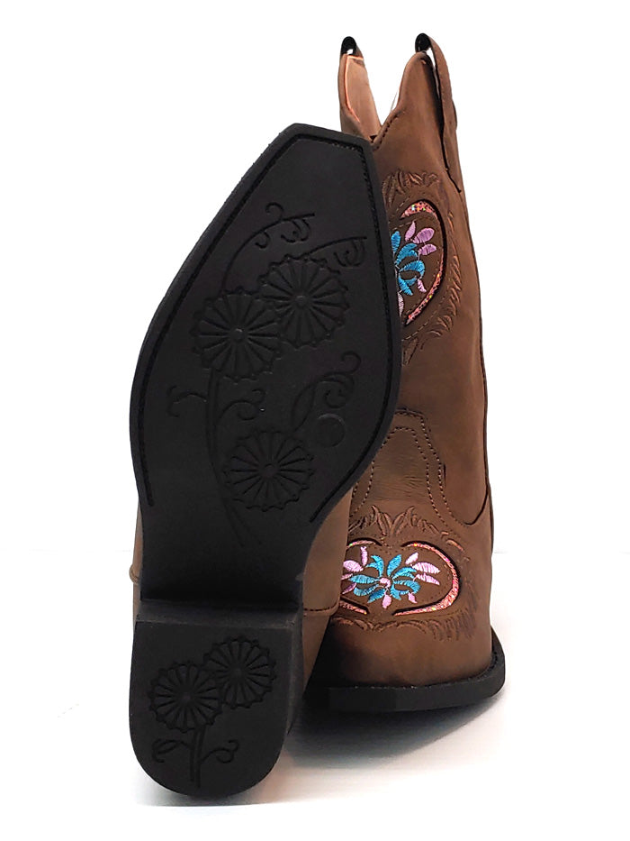 Roper 09 018 1556 1117 Kids Western Boots - Daisy Heart Snip Toe Cowgirl Boots in Brown for Girls | Perfect for Rodeo, Line Dancing & Country Fashion