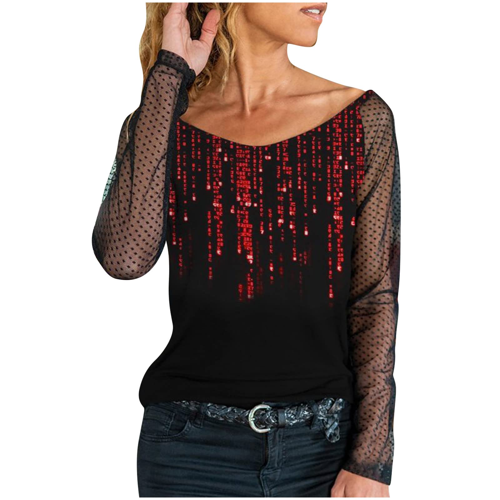 Funny Graphic Women's Mesh Long Sleeve T-Shirt - Casual Loose Fit for Work & Outings