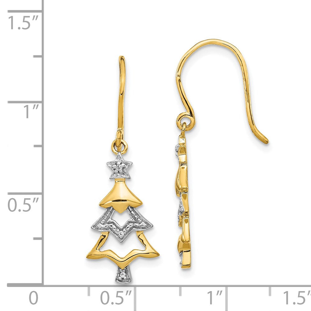 14K Gold Diamond Christmas Tree Dangle Earrings for Women - Holiday Party Jewelry Gift (Model EM5541 002 YA) - Perfect for Christmas Celebrations, Office Parties & New Year's Eve Events