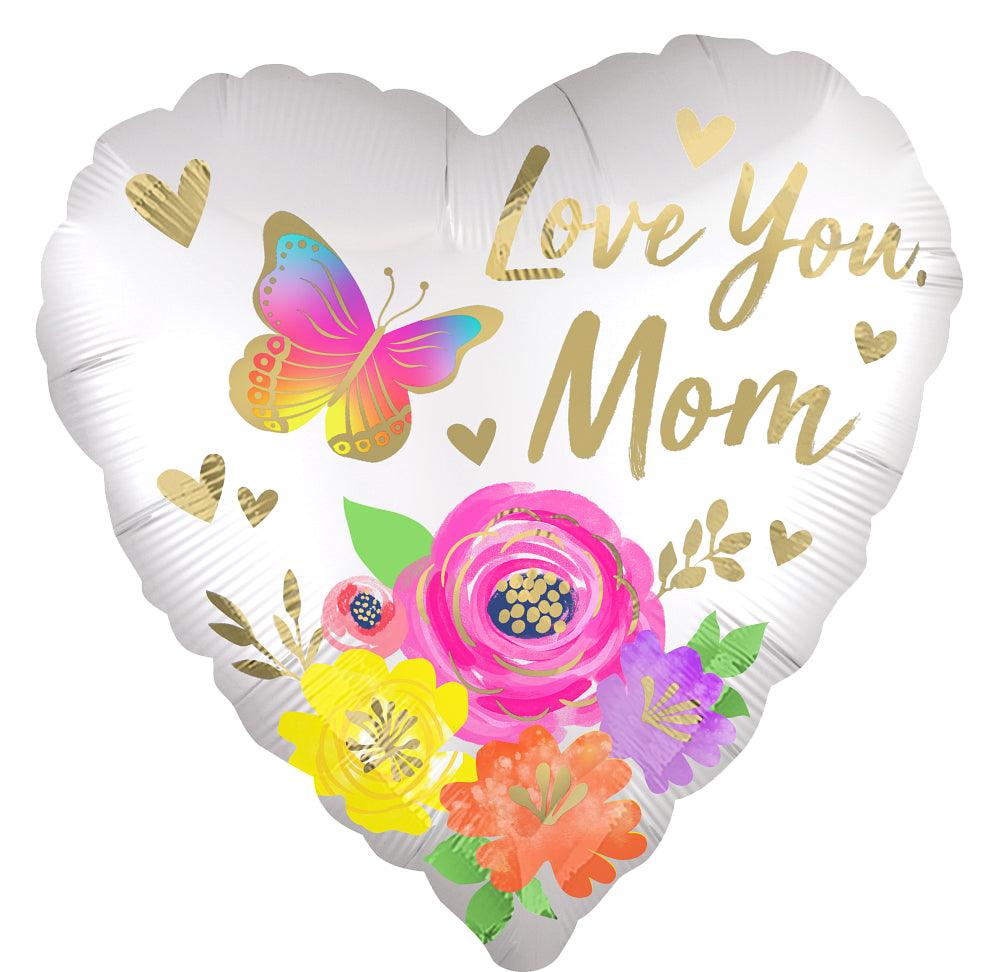 Love You Mom Supershape Foil Balloon - 28 Inch Floral Design for Mother's Day, Birthday & Special Occasions | Perfect for Party Decorations, Gifts & Celebrations