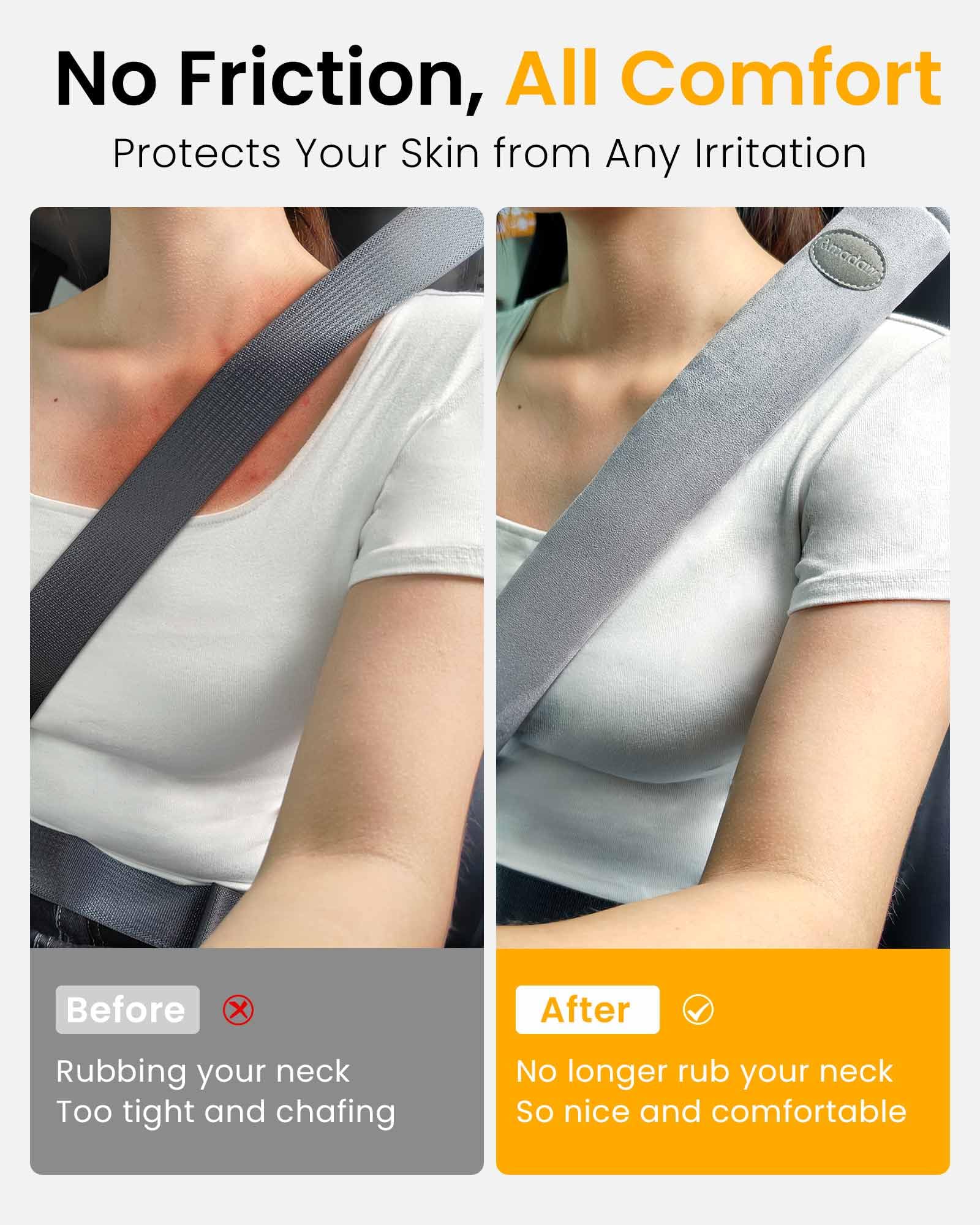 Premium Extra Long Seat Belt Cover Pad 2 Pack - Soft Suede for Neck Comfort & Clothes Protection - 19 Inch Black Car Interior Accessories for All Vehicles - Perfect for Long Drives & Daily Commutes