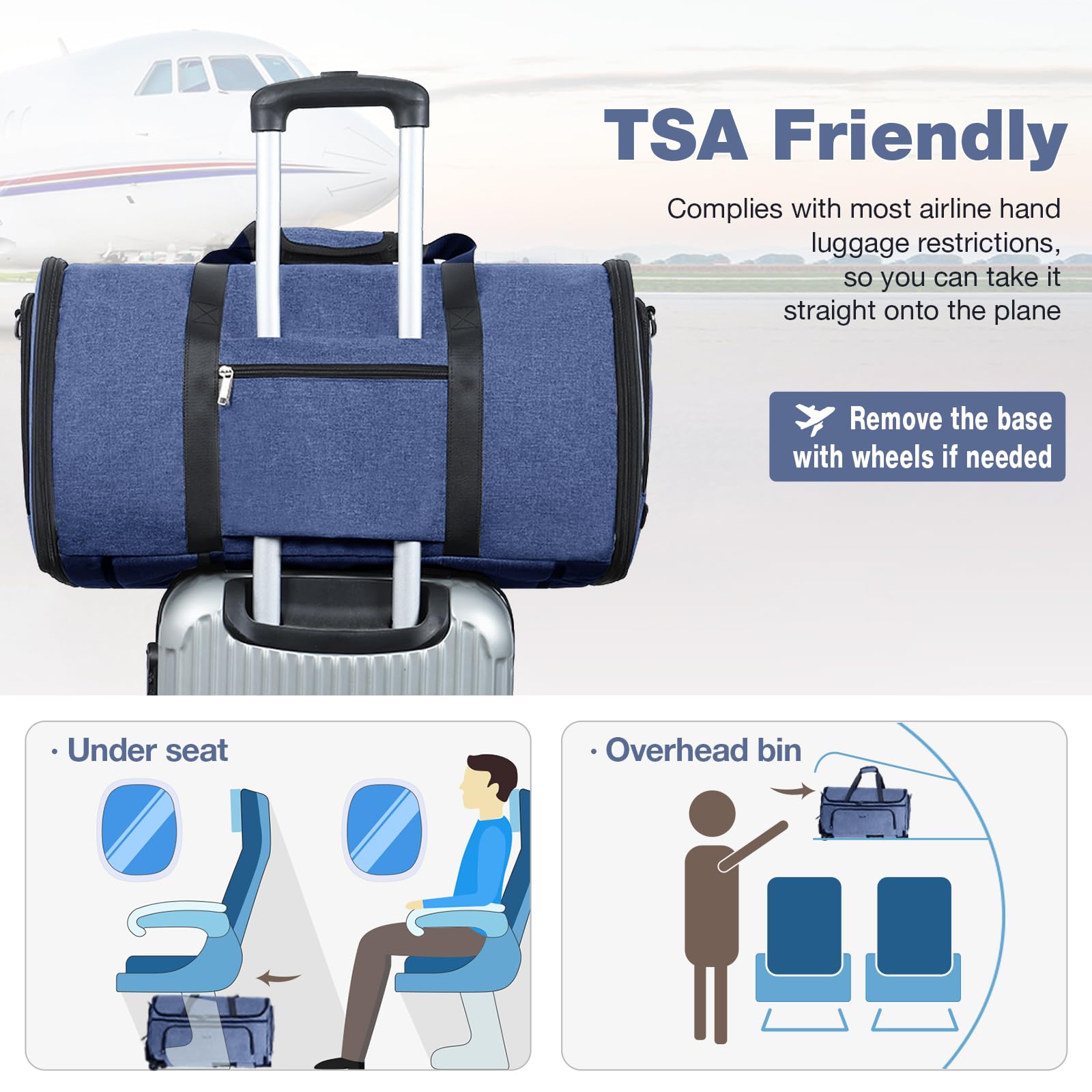 Premium Garment Bags with Wheels - Convertible Weekender Travel Luggage for Business & Vacation - Large Duffle Garment Bag for Suits & Dresses (Blue) | Perfect for Air Travel, Business Trips & Wedding Events