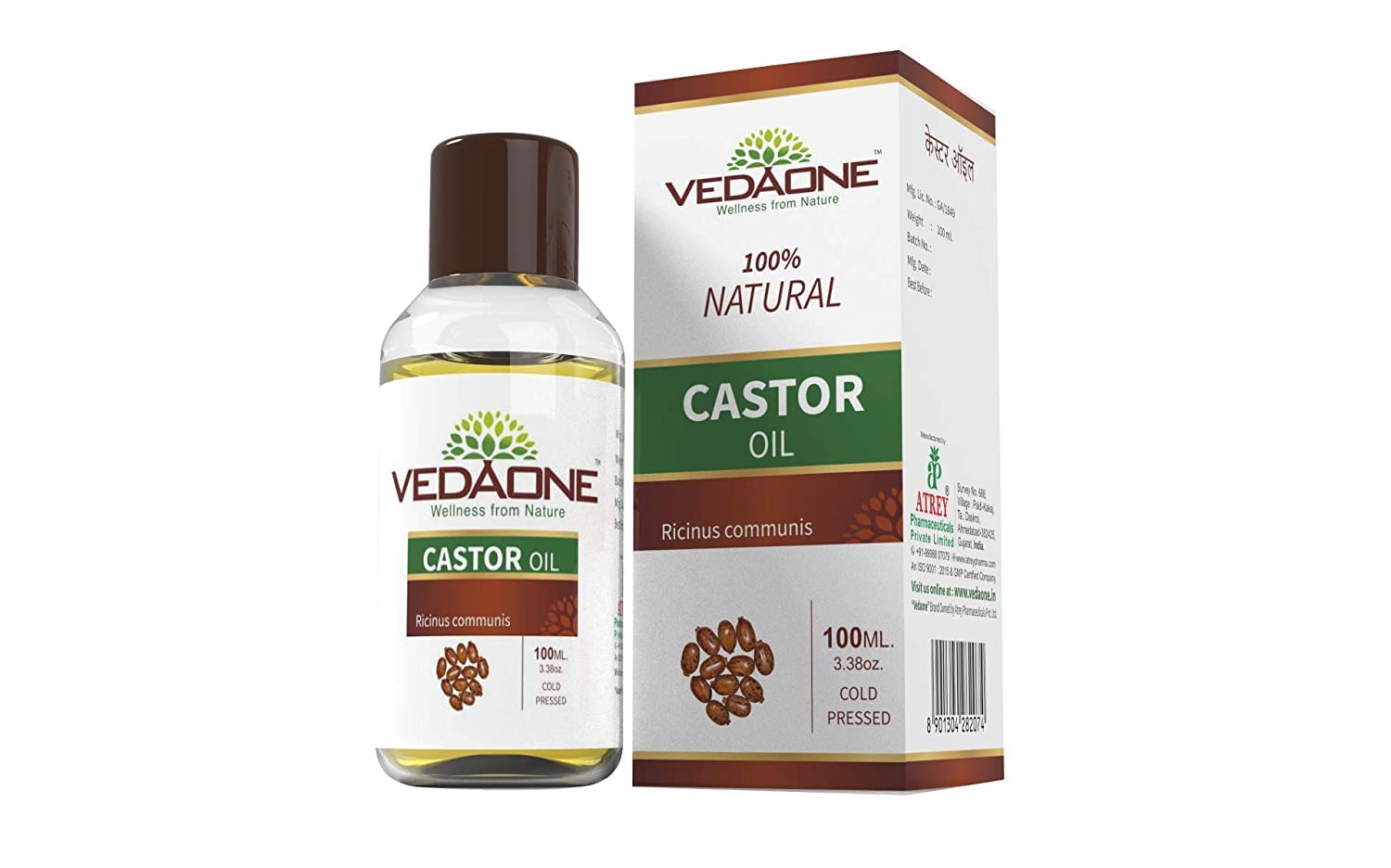 Vedaone 100% Pure Natural Cold Pressed Castor Oil 100ml (Pack of 2) - Organic Hair Growth Treatment & Skin Care Solution for Eyelashes, Eyebrows & Dry Skin | Perfect for DIY Beauty & Massage Therapy