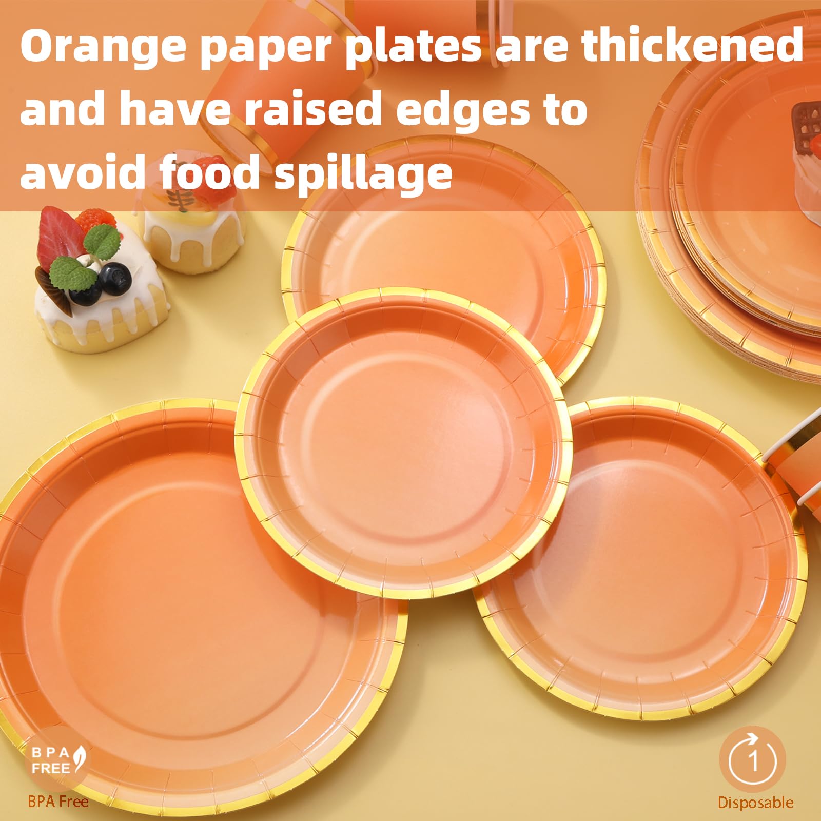 200Pcs Orange Party Plates & Napkins Set - Fall Birthday Party Supplies, Halloween & Thanksgiving Decorations - Perfect for Autumn Celebrations, Baby Showers, and Seasonal Gatherings