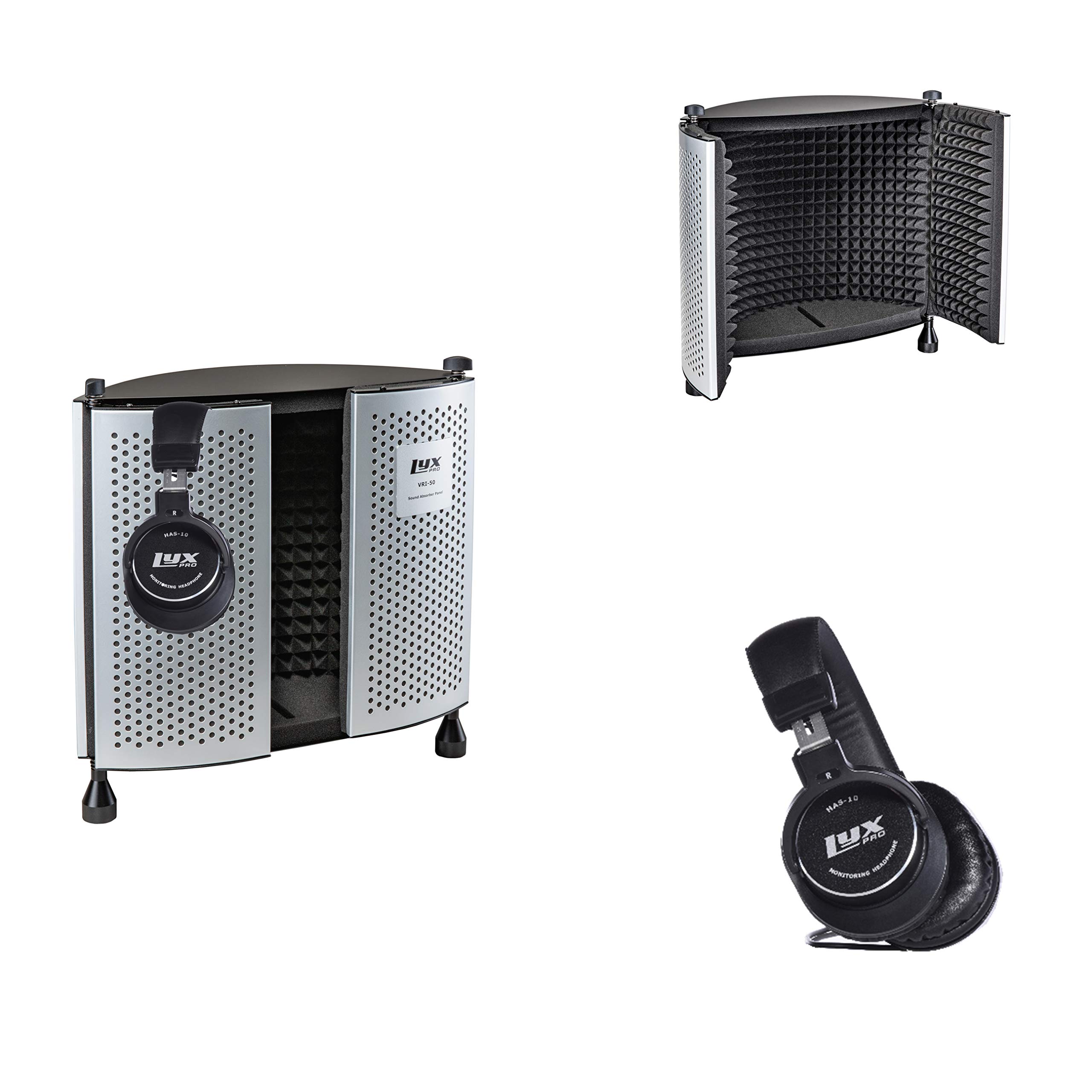 LyxPro VRI-50 Portable Microphone Isolation Shield - 4-Sided Acoustic Foam Panel for Professional Vocal Recording, Podcasting & Streaming - Collapsible Stand with Mountable Design for Home Studio & Voiceover Work