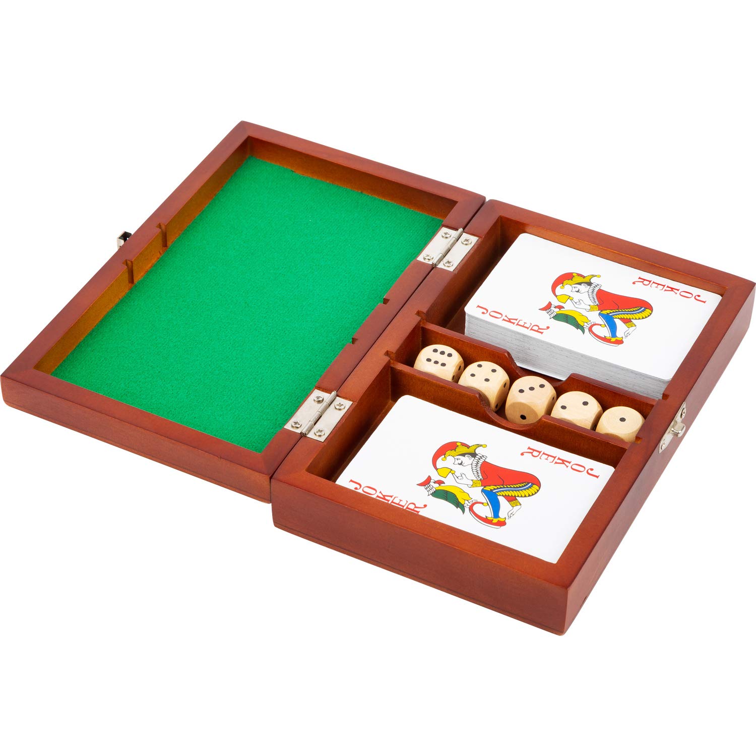 Small Foot 11363 Jeu de Cartes et Dés - Ensemble de 2 Jeux de Cartes et 5 Dés avec Boîte de Rangement - Idéal pour Voyages, Fêtes et Jeux en Famille