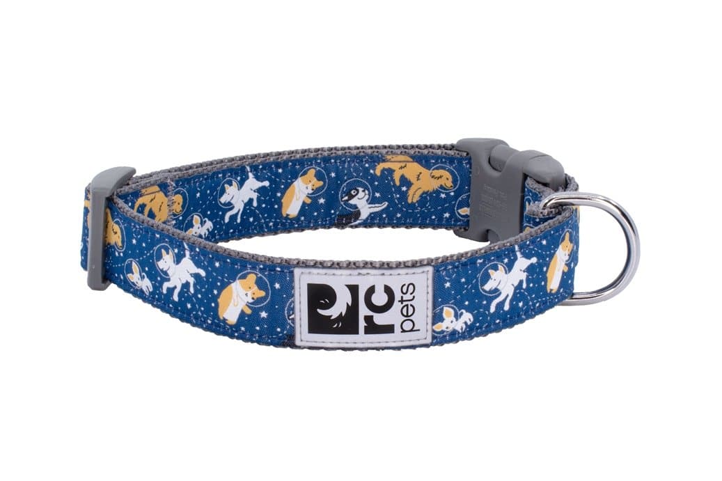 Space Dogs Clip Dog Collar - Adjustable Pet Collar for Small Medium Large Dogs - Durable Nylon Reflective Stitching for Night Safety - Perfect for Walking, Training, and Outdoor Adventures