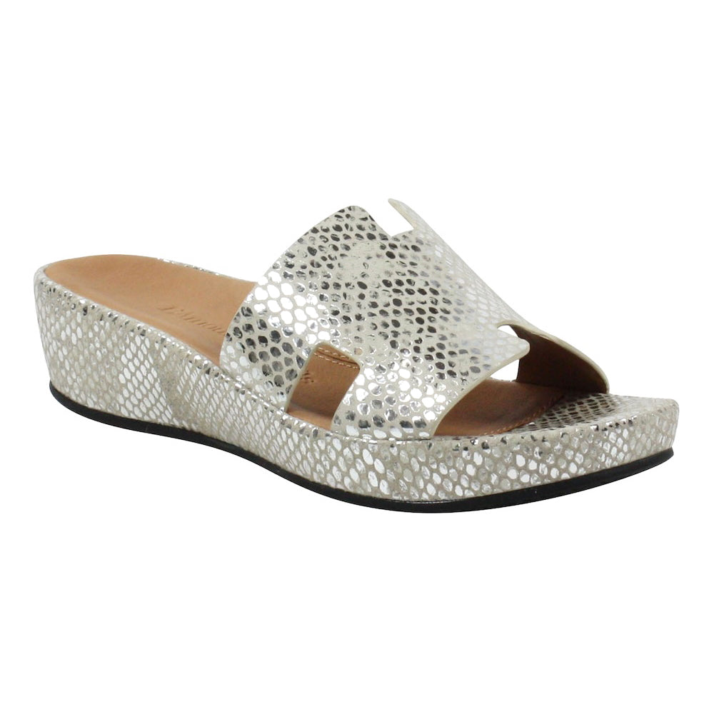 Catiana Slip-On Sandals for Women - Silver & Gold Snake Print Design - Comfortable Summer Casual Shoes for Beach, Vacation & Everyday Wear