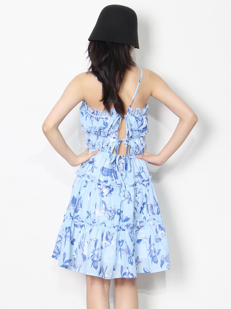 Backless Floral Print Mini Dress for Women - Square Neck Sleeveless High Waist Summer Dress with Pleats | Perfect for Beach Vacation, Date Night & Party Wear