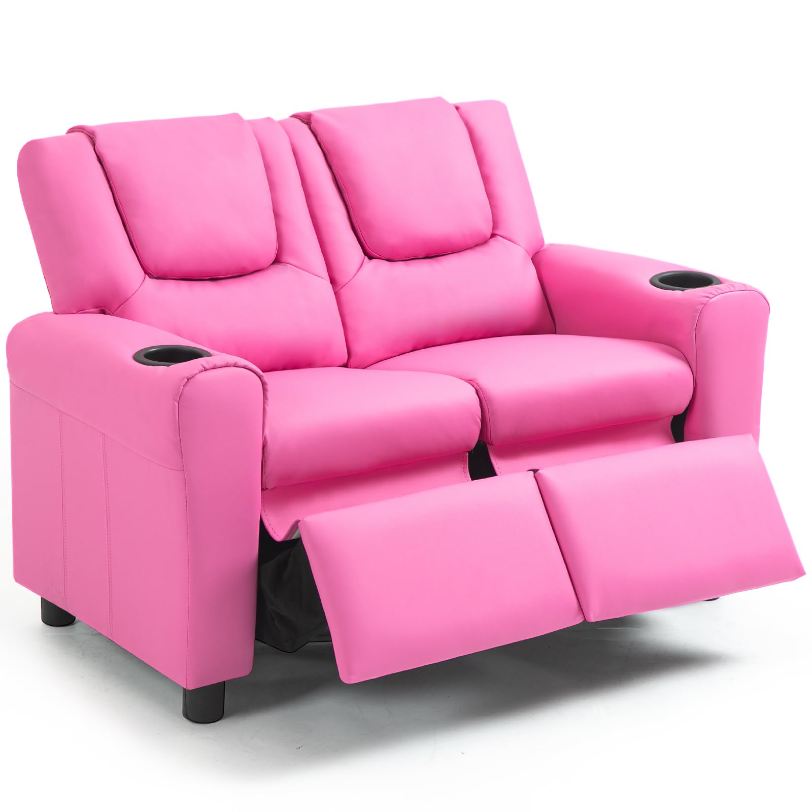 **AVAWING Kids Recliner Chair - Double Sofa Chair with Cup Holder, PU Leather Toddler Loveseat Couch, Adjustable Footrest & Headrest for Boys & Girls Ages 3+ (Pink) - Perfect for Playrooms, Bedrooms & Movie Nights**