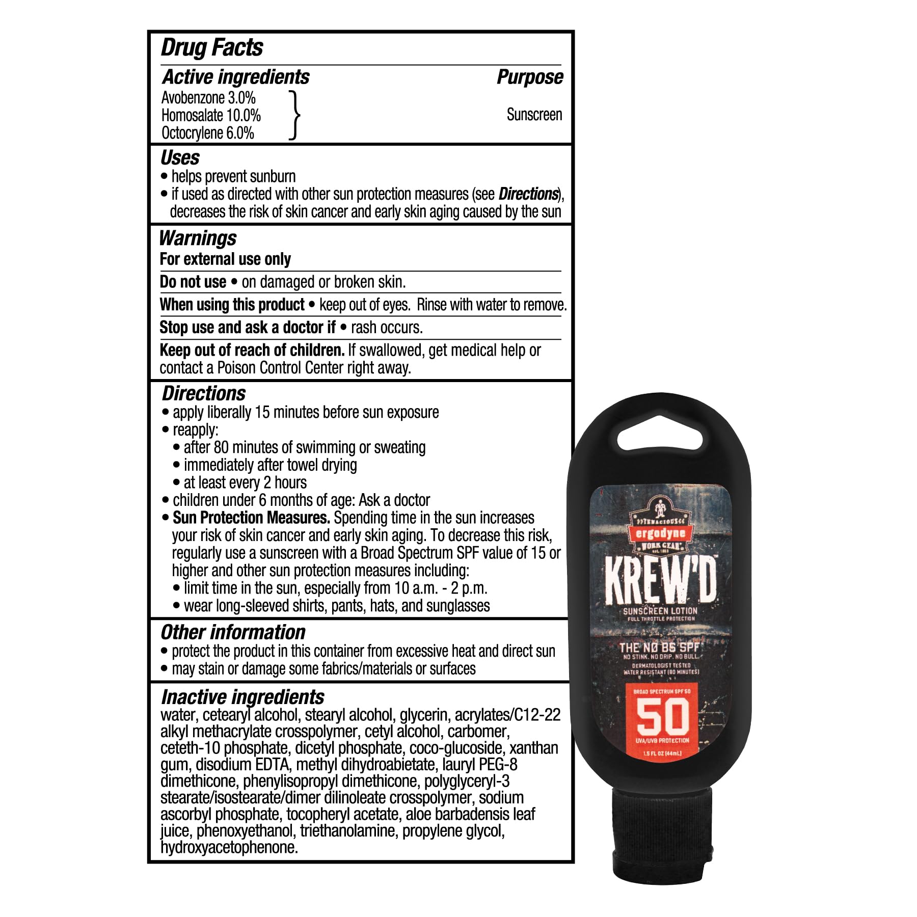 Ergodyne KREW’D 6352 SPF 50 Sunscreen Lotion - Broad Spectrum, Water Resistant, Travel Size 1.5 oz (12-Pack) - Perfect for Outdoor Activities, Beach, Swimming & Daily Sun Protection