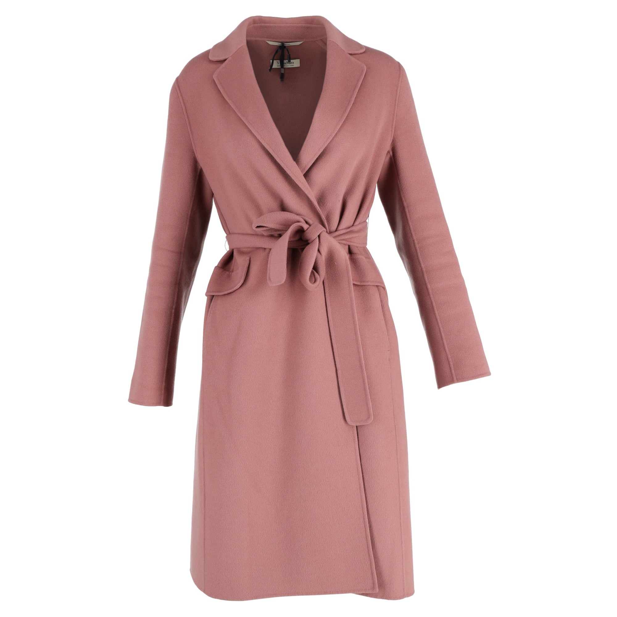 Max Mara Poldo Belted Long Sleeve Wool Coat for Women - Pink Winter Trench Coat | Office Wear, Business Casual & Formal Occasions