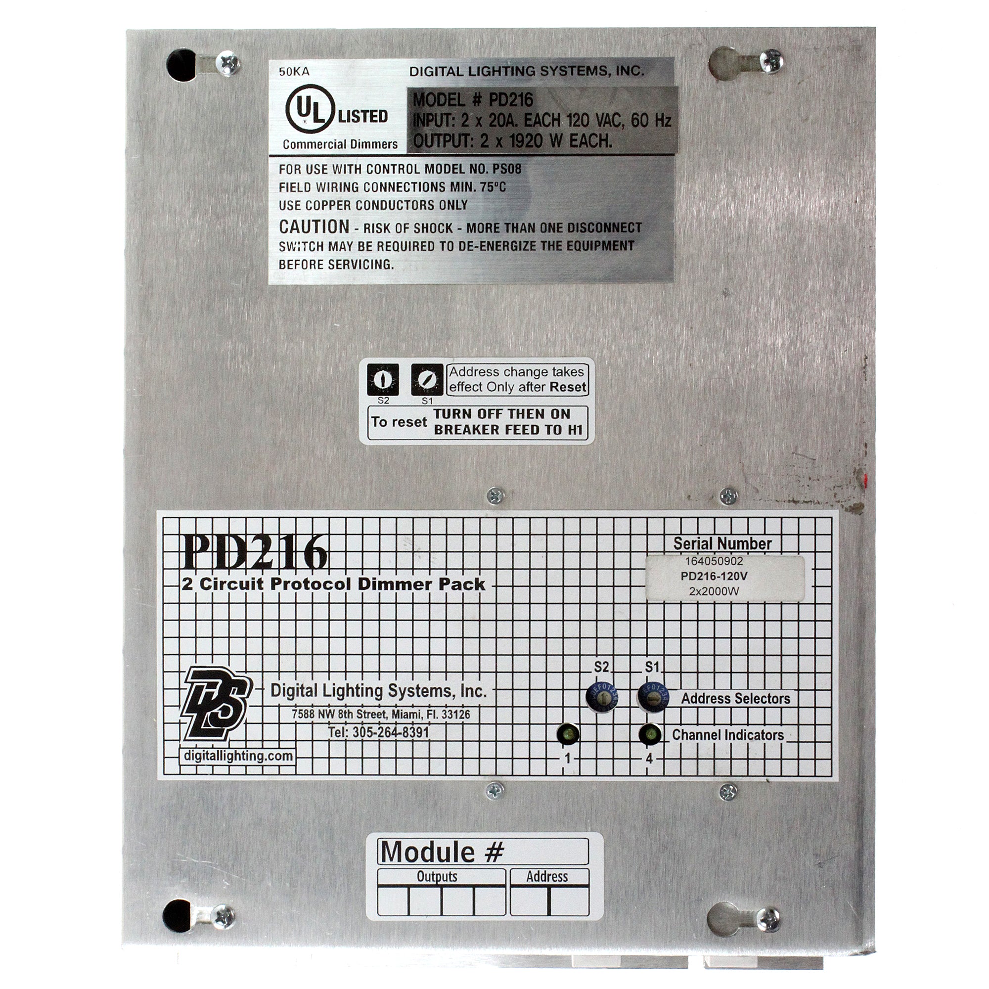 PD216 2-Circuit Protocol Dimmer Pack for PS08 - Professional Digital Lighting Control System | Perfect for Stage Shows, Theater Productions & Live Events