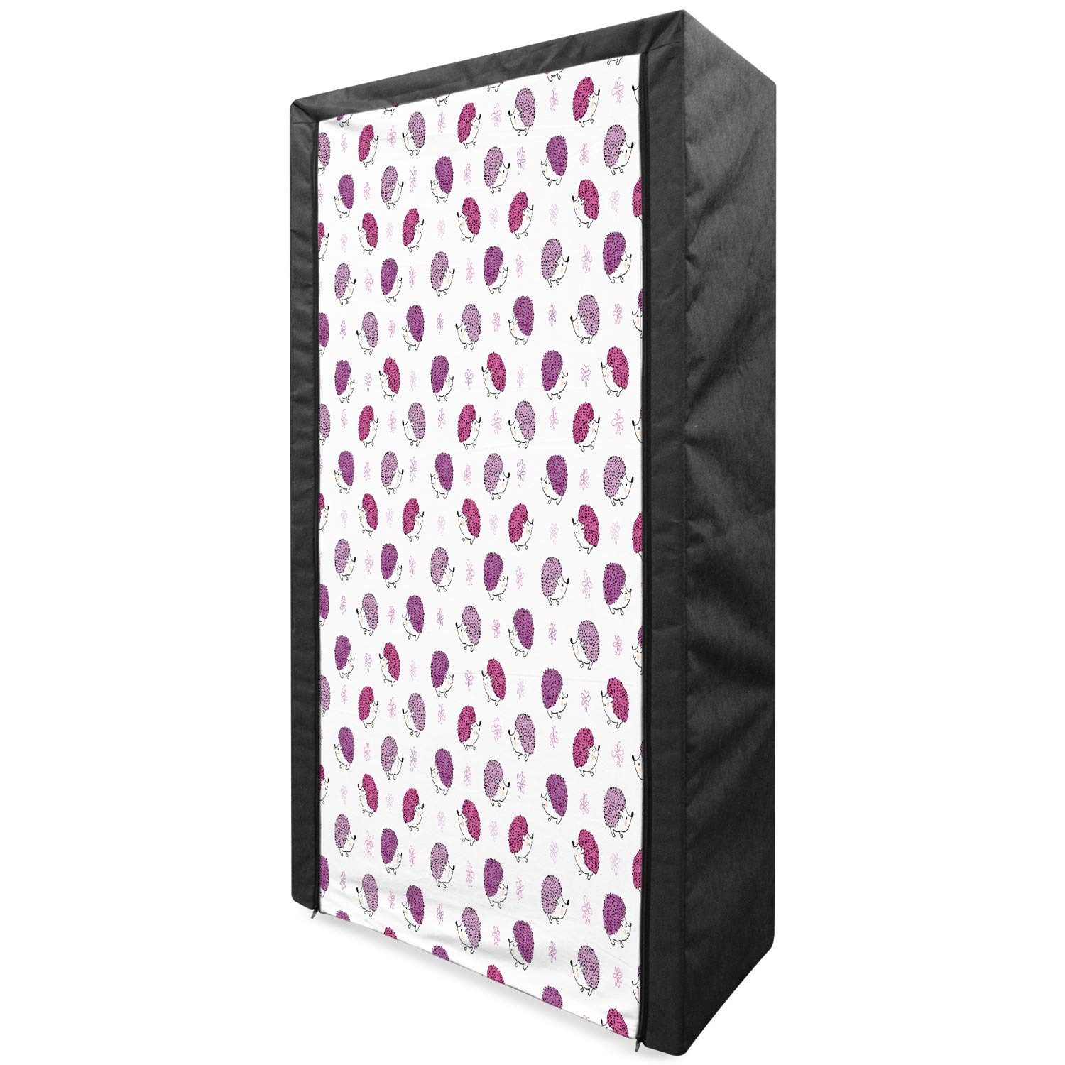 Ambesonne Hedgehog Portable Fabric Wardrobe - Watercolor Style Funny Smiling Spiny Mammals with Hand Drawn Daisy Flowers - Pink Purple White Clothing Organizer & Storage Closet with Shelves (33.5 Inches) - Perfect for Bedroom, Dorm, Closet Organization & Small Space Storage