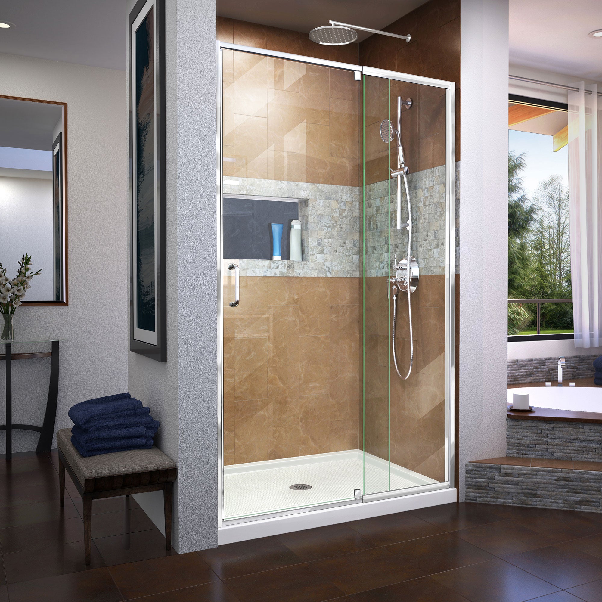 DreamLine Flex 38-42 Inch W x 72 Inch H Semi-Frameless Pivot Shower Door - Modern Bathroom Upgrade for Small & Large Spaces