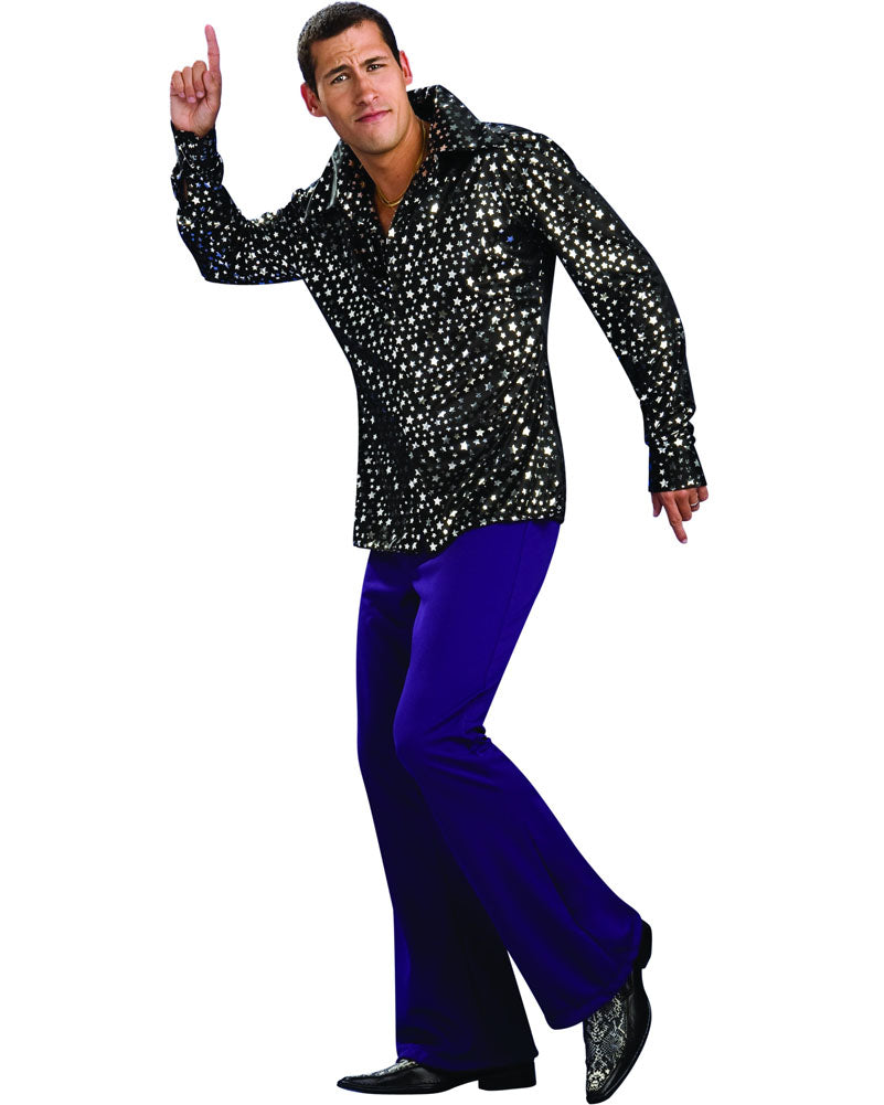 Vintage 70s Disco Party Shirt for Men - Retro Polyester Button Up Shirt with Wide Collar - Perfect for Halloween Costume, Themed Parties & Dance Events
