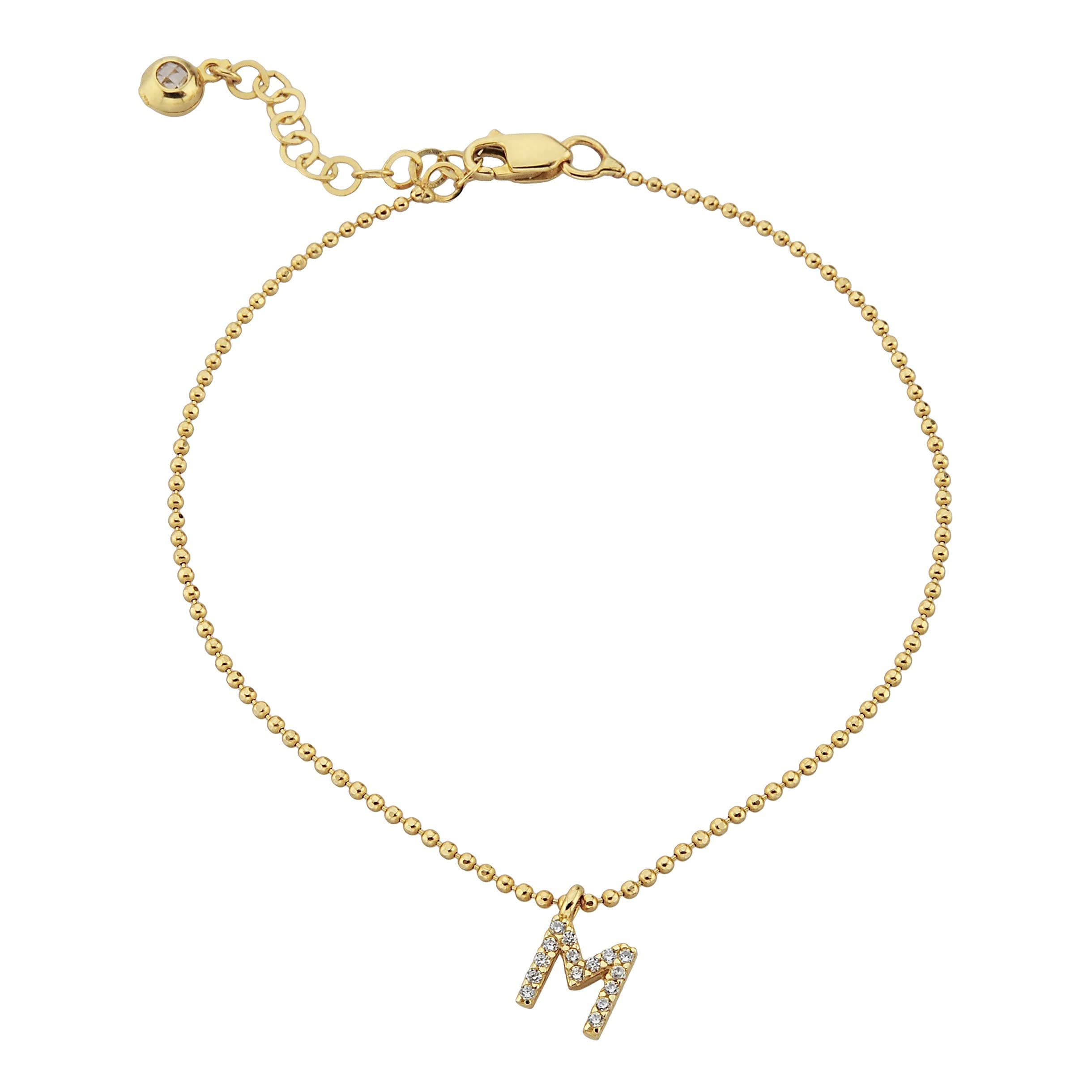 14K Real Solid Gold Initial Bracelet for Women | Custom Letter A-Z Monogram Bracelet | Cubic Zirconia Adjustable Personalized Jewelry Gift for Birthday, Anniversary, Valentine's Day