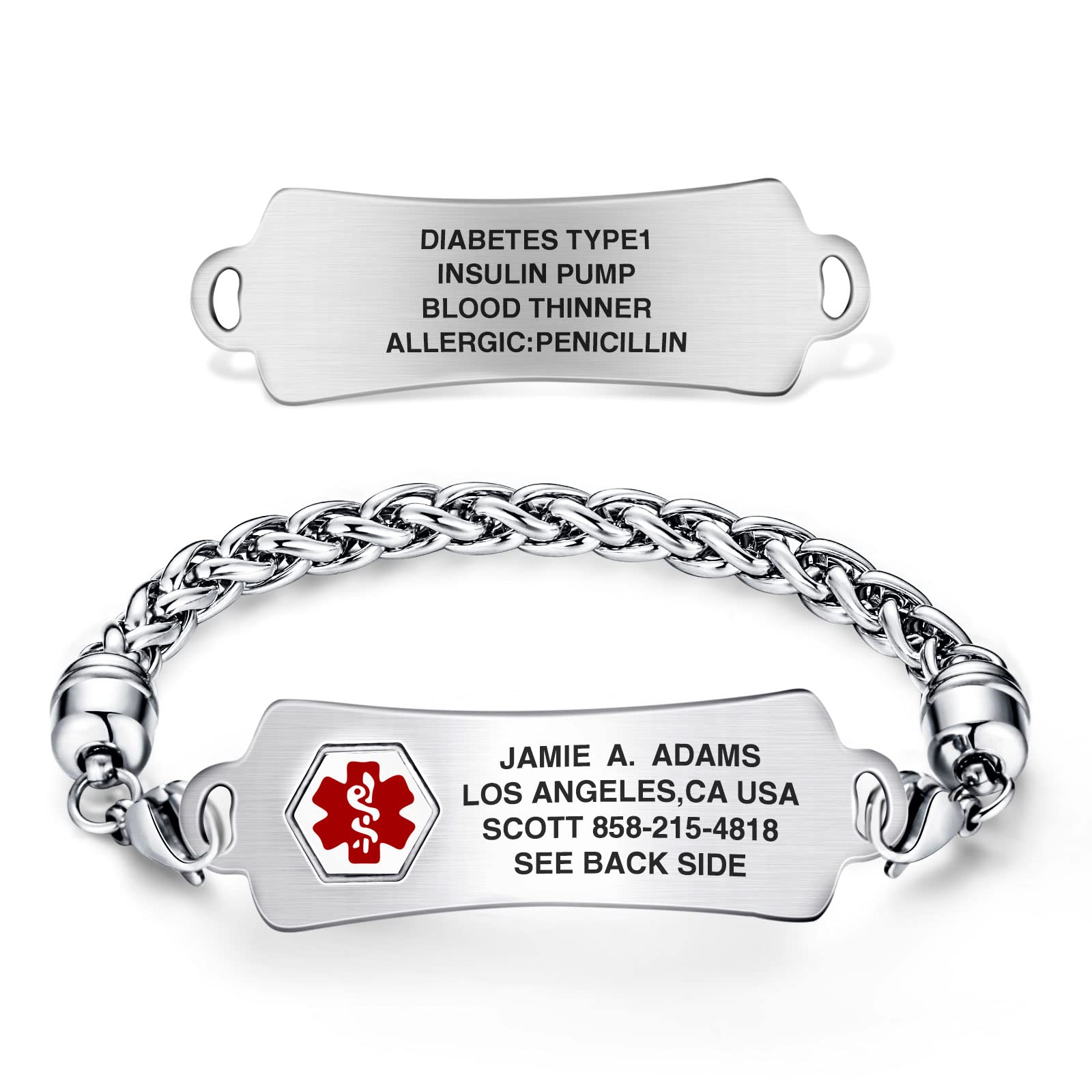 Divoti Custom Engraved Medical Alert Bracelets for Women & Men - Stainless Steel Medical ID Bracelet with Free Engraving - Arc Tag with Wheat Design - Choose Color & Size - Perfect for Emergency Medical Identification & Daily Wear