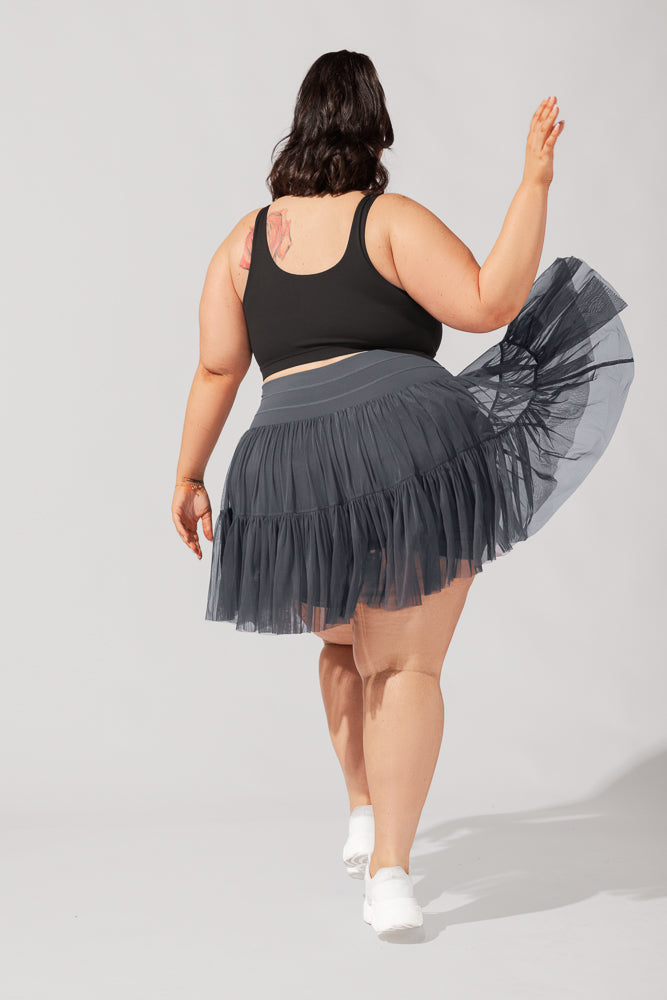 Pirouette Skort for Women - Smoky Grey | Stretchy Tennis Skirt with Built-in Shorts | Perfect for Yoga, Running, and Casual Wear