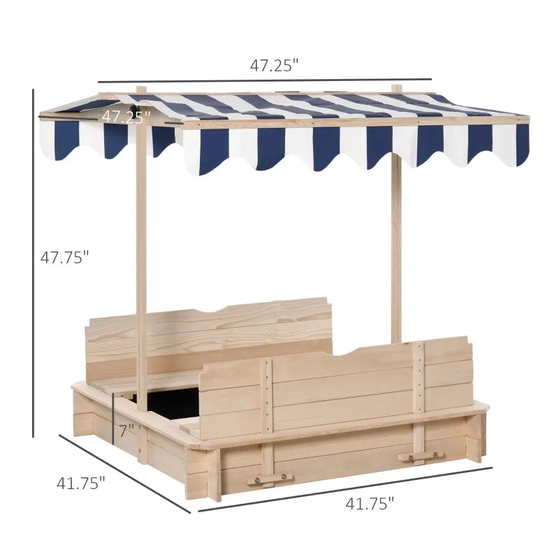 Outsunny Kids Wooden Sandbox with Adjustable Canopy & Convertible Bench - Outdoor Backyard Play Set for Children Ages 3-7 Years - Perfect for Backyard Fun, Sand Play & Imaginative Outdoor Activities
