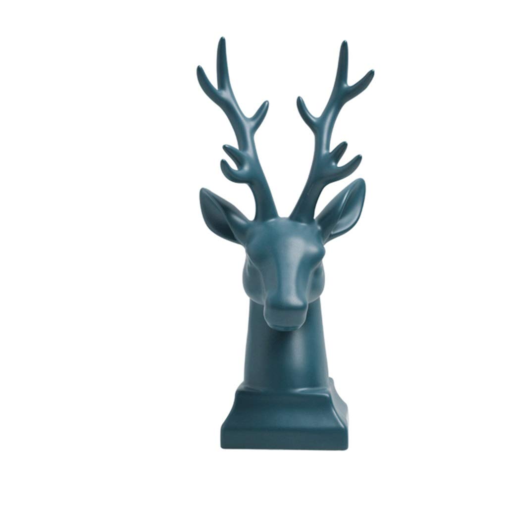 3D Nordic Style Ceramic Deer Head Sculpture - Blue Animal Figurine for Home Decoration, Wall Art & Gift Idea | Perfect for Living Room, Bedroom, Office & Cabin Decor