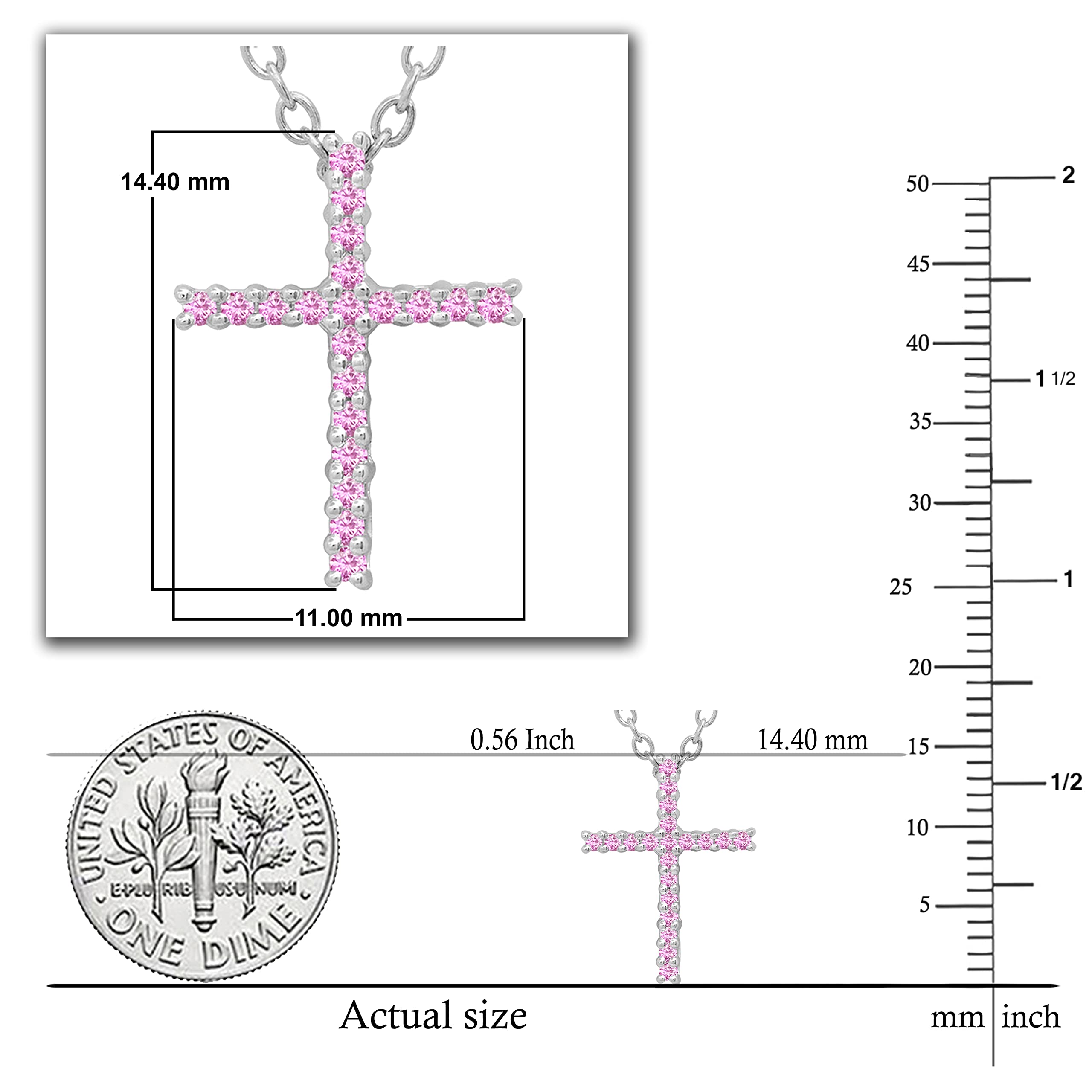 Dazzlingrock Round Pink Sapphire Cross Pendant Necklace for Women - 925 Sterling Silver Jewelry, Elegant Gift for Birthday, Anniversary & Valentine's Day