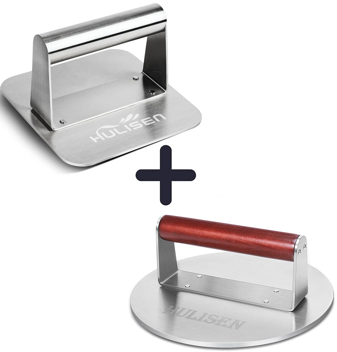 HULISEN Stainless Steel Burger Press & Bacon Press for Grilling - Perfect for BBQ, Smash Burgers, and Panini Sandwiches
