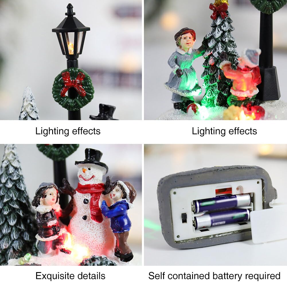 Battery Operated Christmas Village Set - LED Lighted Resin Holiday Houses & Town Decor for Christmas Tree, Mantel or Tabletop Display | Indoor Winter Village Scene Collection