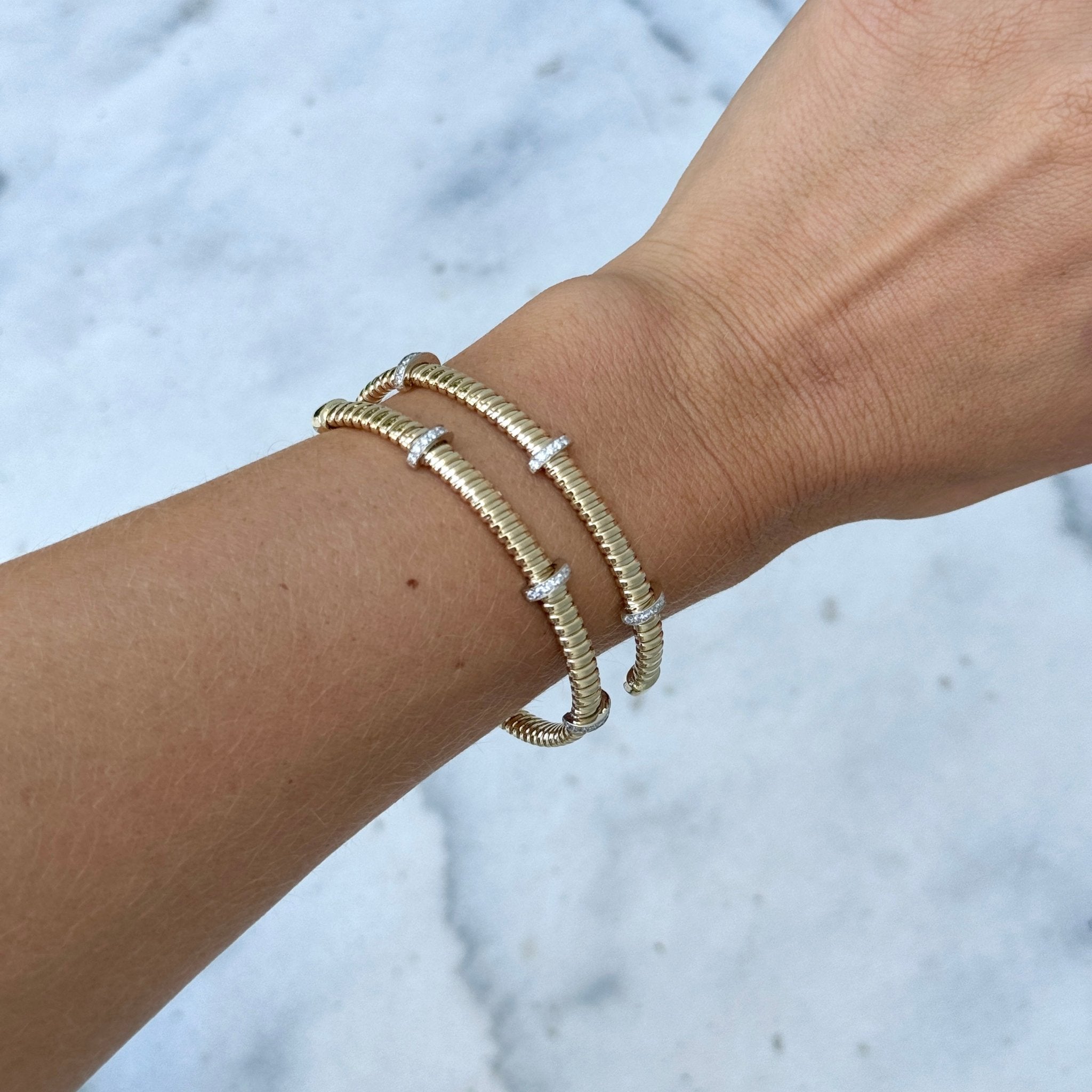 14K Gold Tubogas Flexible Wrap Bracelet with Diamonds - Elegant Jewelry for Women, Perfect for Parties, Weddings & Special Occasions