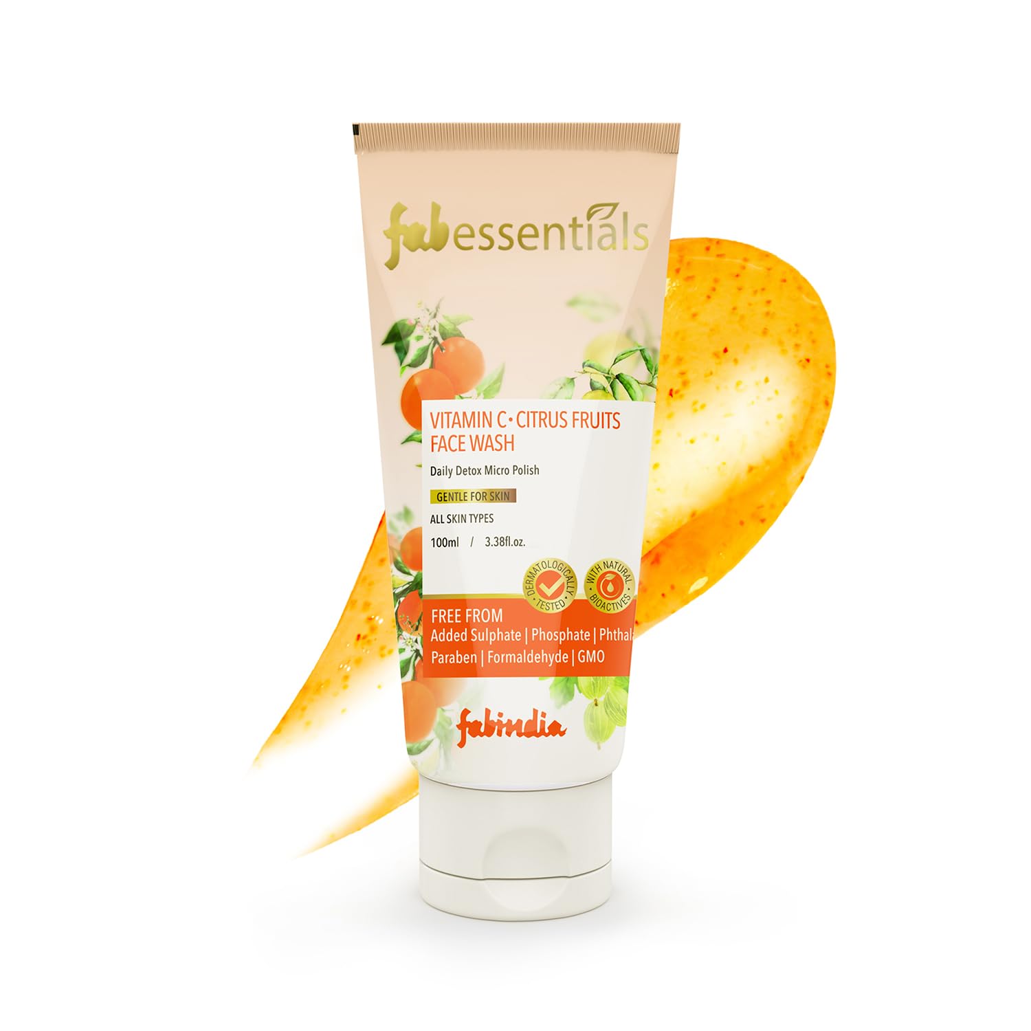 Fabessentials Vitamin C Citrus Face Wash 100ml - Natural Brightening Cleanser for Glowing Skin | Sulphate & Paraben Free, Dermatologist Tested, Gentle for All Skin Types | Daily Facial Cleanser for Morning & Night Routine, Acne-Prone & Sensitive Skin Care