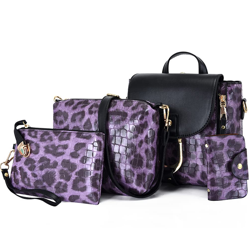 ZiMing Women's Handbag Set - 4 Piece Leopard Print Leather Purse, Crossbody Shoulder Bag & Wristlet Wallet Combo | Fashion Accessories for Work, Travel & Everyday Use